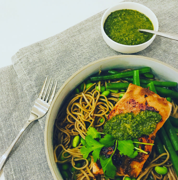 New recipe: Miso-glazed Salmon and Soba with Edamame, Green Beans and Salsa Verde