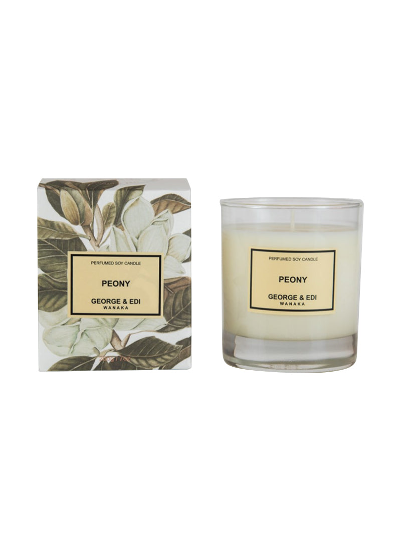 George & Edi candle, Peony, natural fragrance, soy candle, NZ made, Ecoya